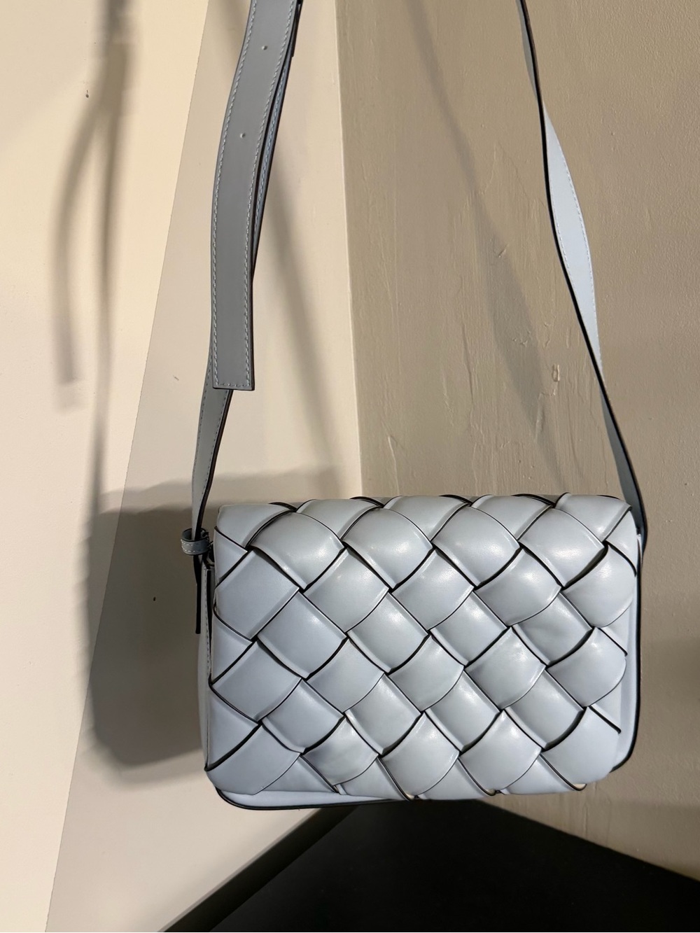 Call It Spring Light Blue Woven Crossbody Bag with Adjustable Strap